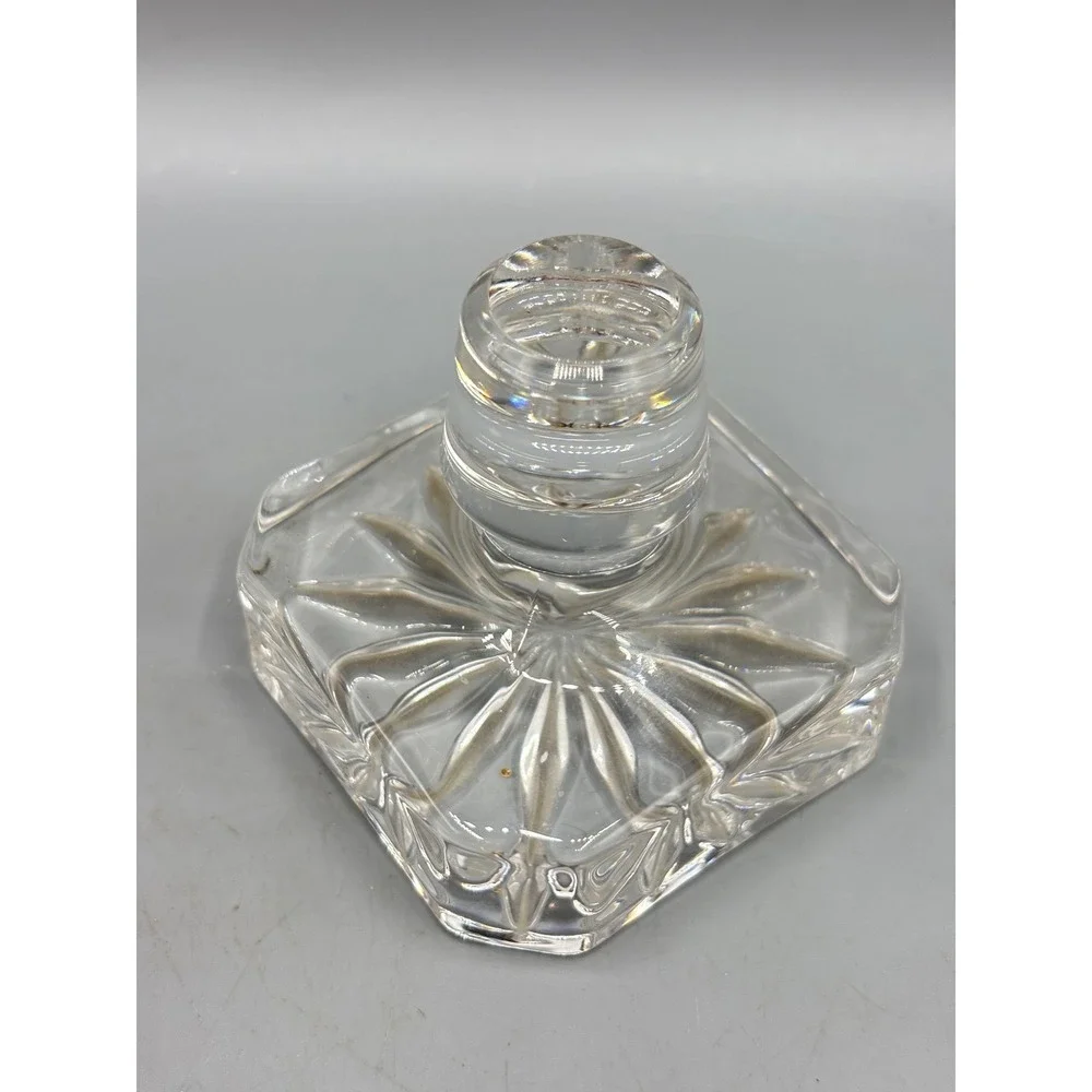 Vtg Clear‎ Glass Decanter Stopper Square Starburst Design Heavy 2.5